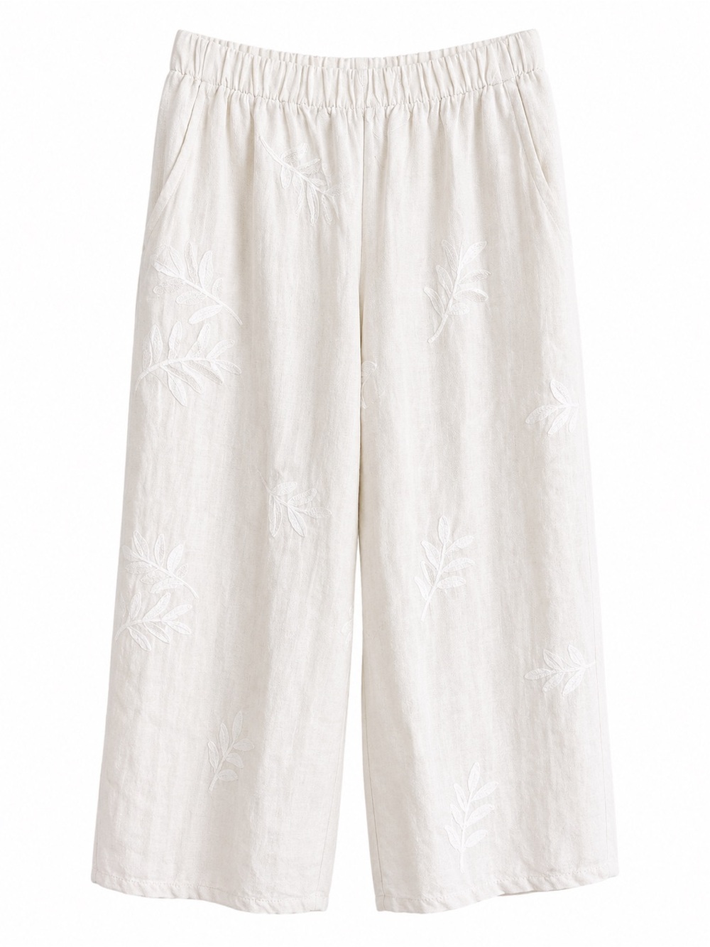 Terzo Millennio Made in Italy White Embroidered Linen Wide Leg Pants Size S